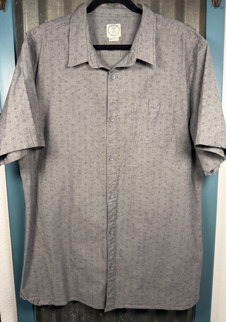 Voyager Mens XXL Slim Fit Gray Print Short Sleeve Button Down Shirt Chambray
